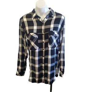 Sanctuary Anthro Womens Black & White Plaid Grunge Soft Boyfriend Shirt Medium